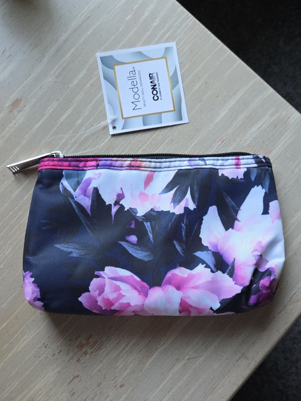 Modella Floral Cosmetic Pouch - Black, Pink, Purple & White
